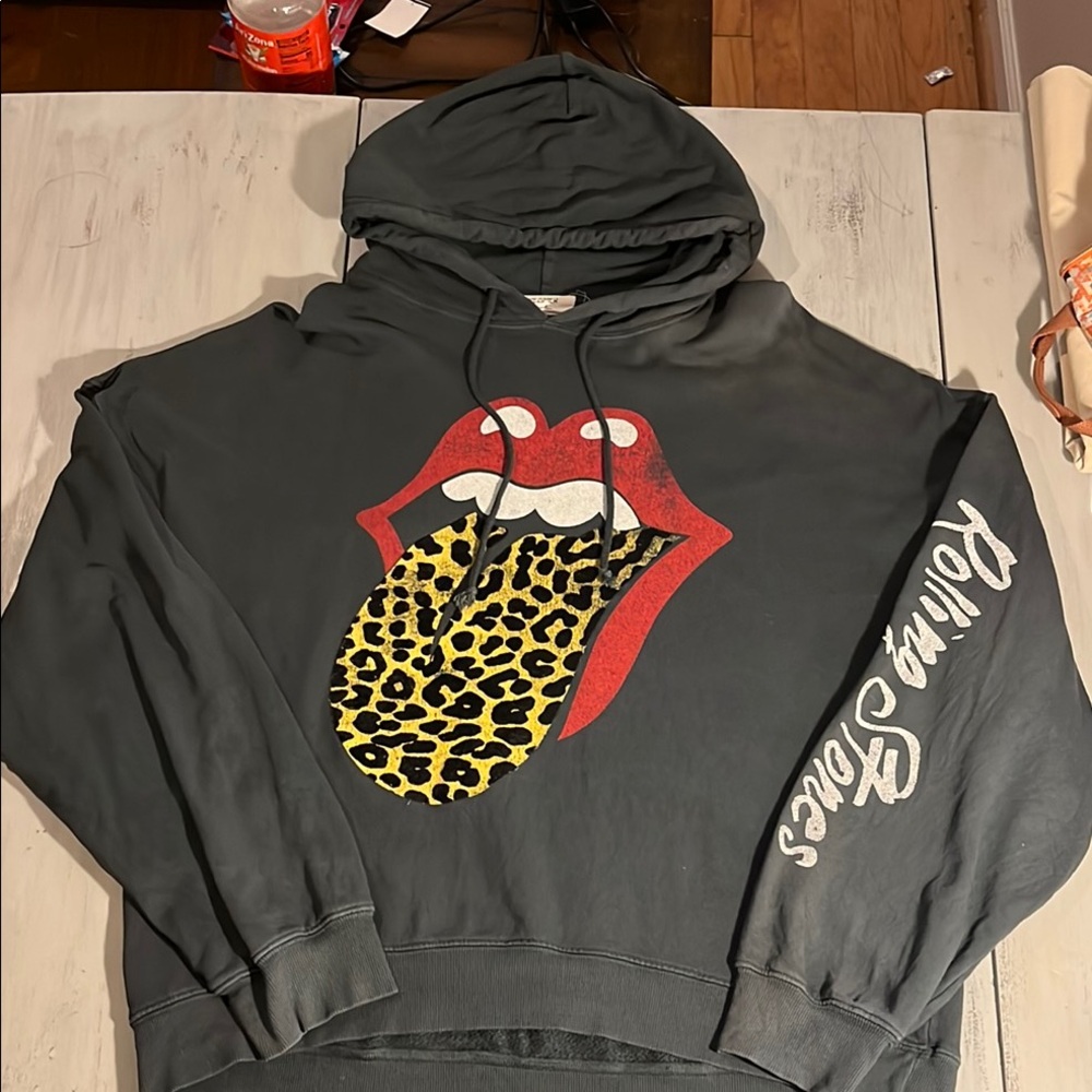 Daydreamer for Free People, Rolling Stones Graphic Hoodie - Charcoal - Sz L